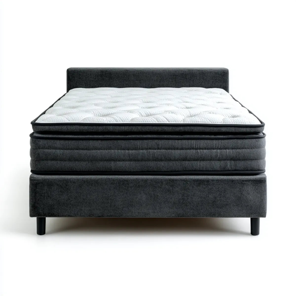 Lit double avec sommier et matelas gris anthracite et blanc 160 x 200 cm polyester MDF acier rectangulaire