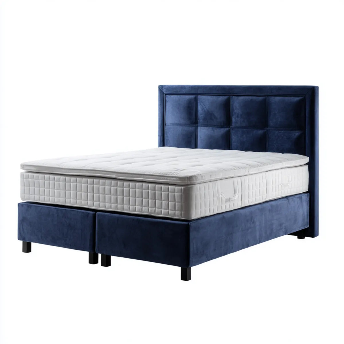 Lit double avec matelas bleu nuit 160 x 200 cm en velours de polyester rectangulaire