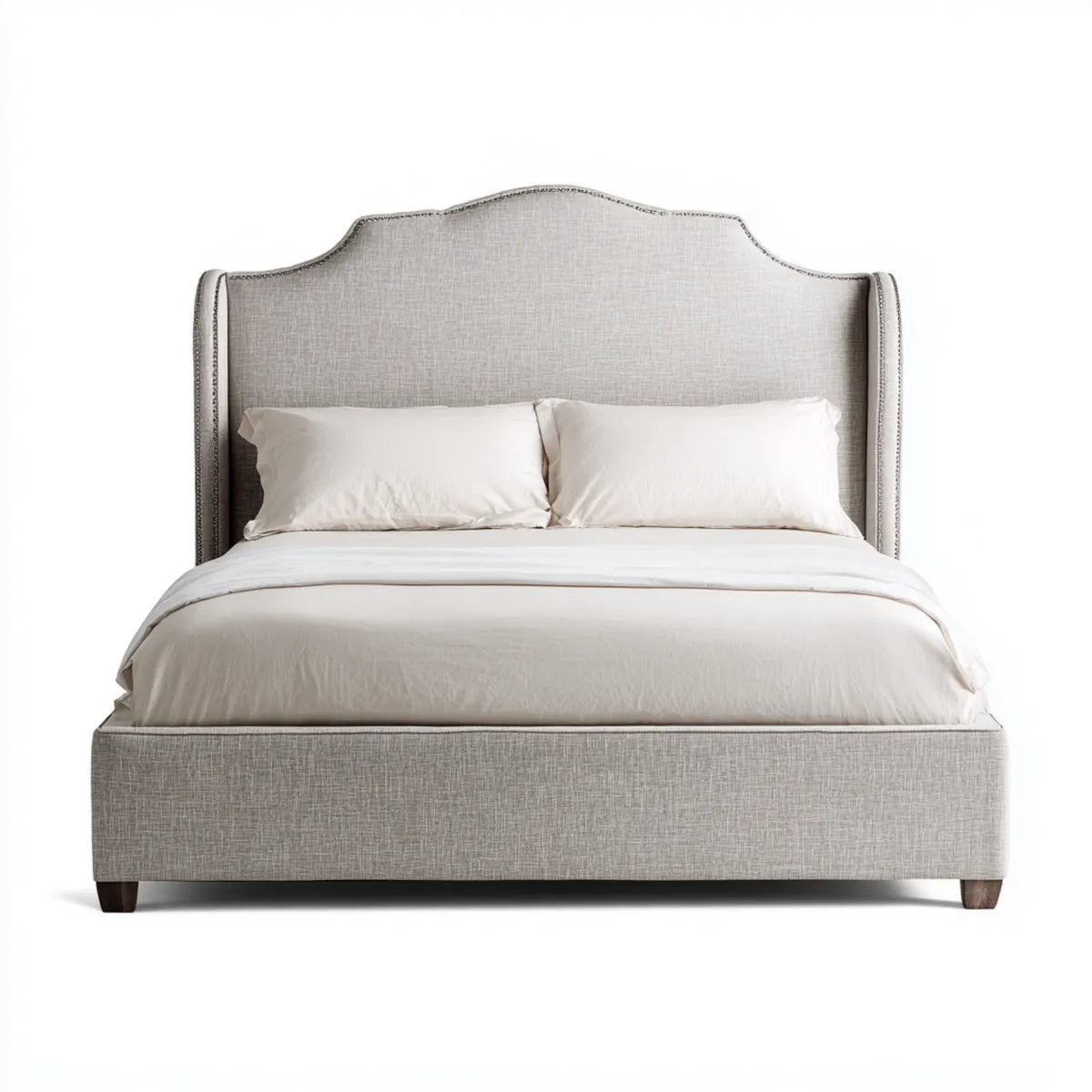 Lit double beige grège 160 x 200 cm en polyester avec tête de lit incurvée