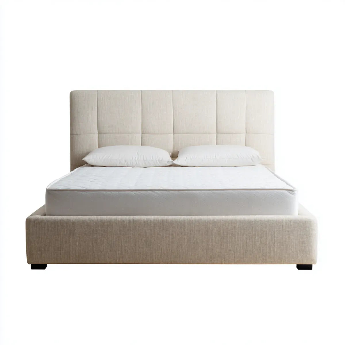 Lit double capitonné beige 160 x 200 cm cadre en contreplaqué forme rectangulaire
