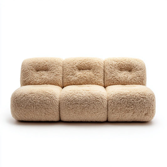 Canapé 3 places beige en polyester bouclette rectangulaire 240 x 100 x 75 cm