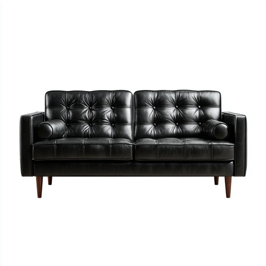 Canapé 3 places droit noir 210 x 88 x 86 cm en cuir synthétique PU capitonné