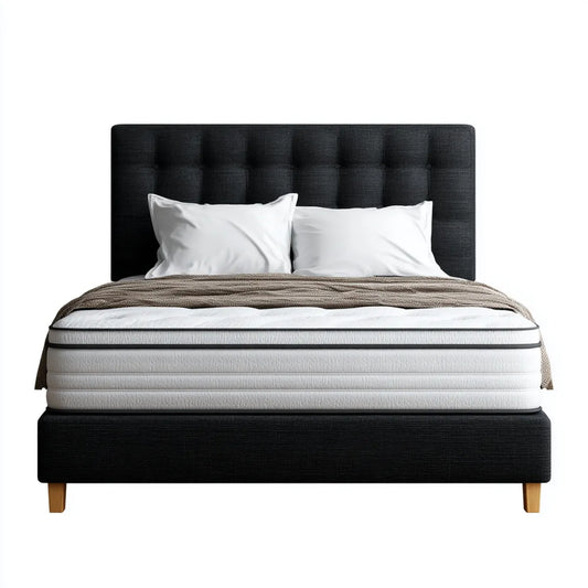 Lit double avec tête de lit capitonnée noir 160 x 200 cm en polyester forme rectangulaire