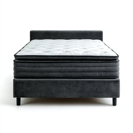 Lit double avec sommier et matelas gris anthracite et blanc 160 x 200 cm polyester MDF acier rectangulaire