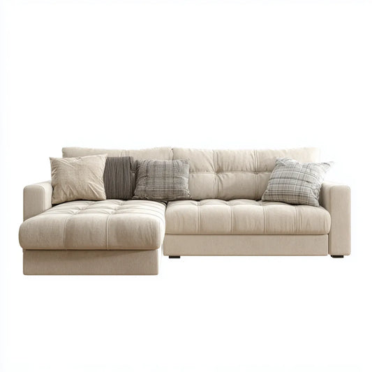 Canapé d'angle gauche 4 places beige en polyester avec méridienne 250 x 160 x 85 cm