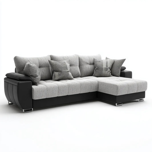Canapé d'angle 4 places gris noir en polyester et PU forme L 275 x 170 x 90 cm