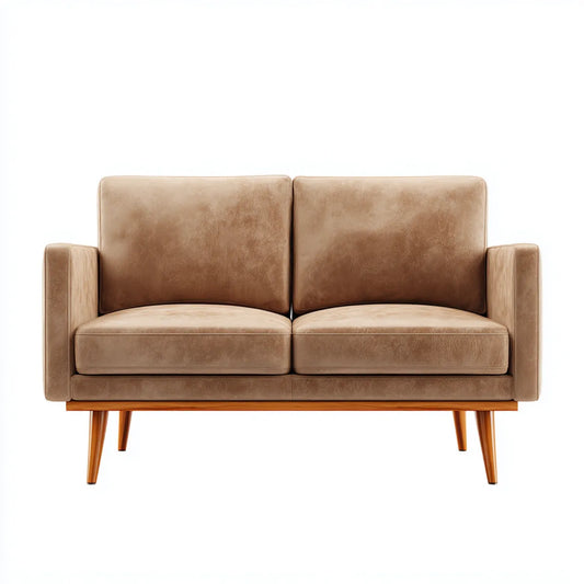 Canapé 2 places marron en cuir synthétique PU avec pieds en bois massif 140 x 80 x 84 cm