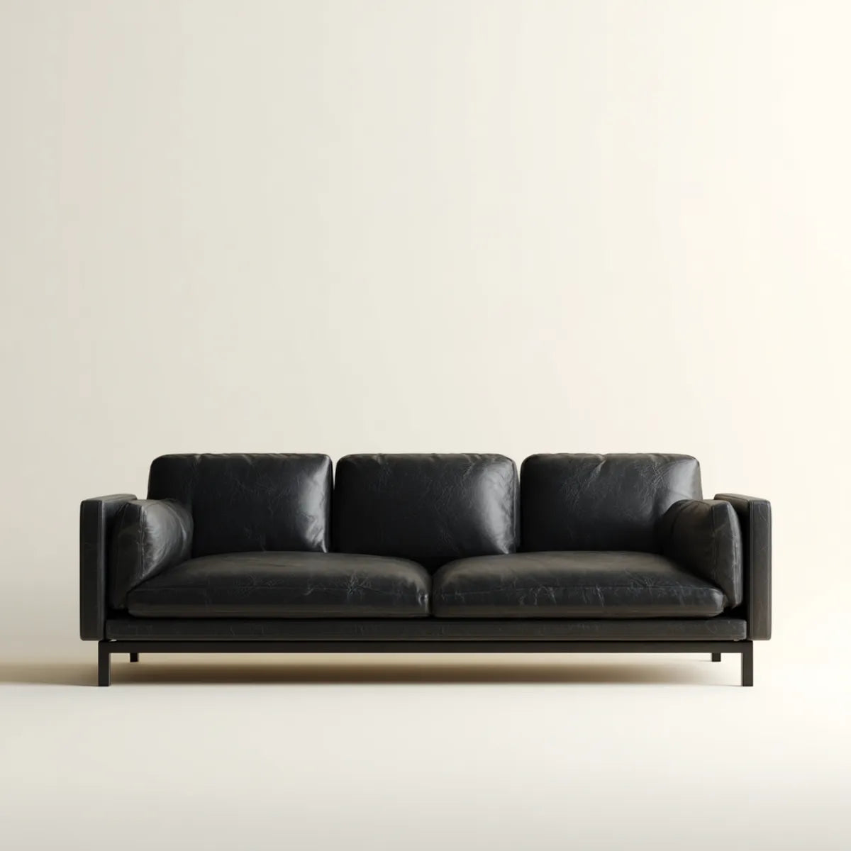 Canapé droit 3 places noir en cuir synthétique PU 200 x 90 x 78 cm