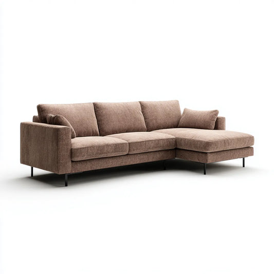 Canapé d'angle 4 places marron en polyester avec méridienne droite 280 x 160 x 85 cm