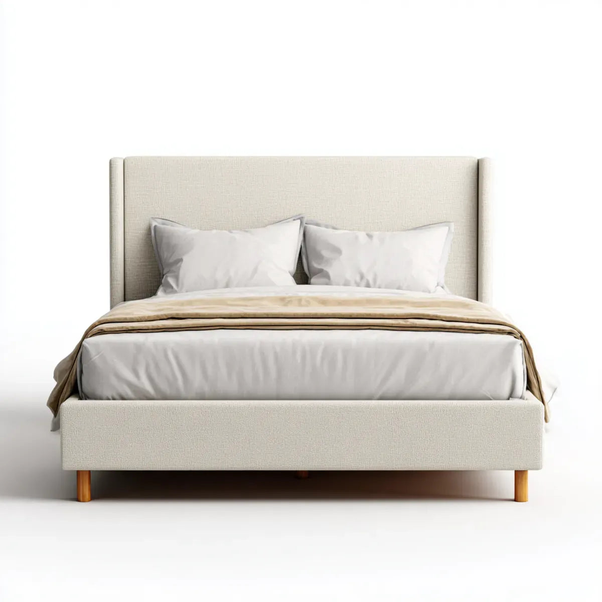 Lit double capitonné beige 160 x 200 cm en polyester avec tête de lit rectangulaire