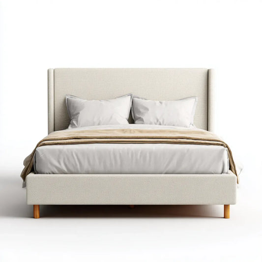 Lit double capitonné beige 160 x 200 cm en polyester avec tête de lit rectangulaire