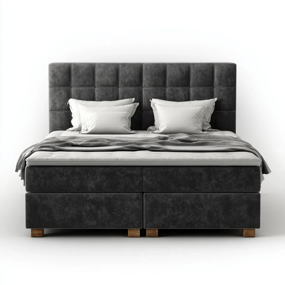 Lit double avec sommier tapissier gris anthracite 180 x 200 cm en microfibre polyester forme rectangulaire