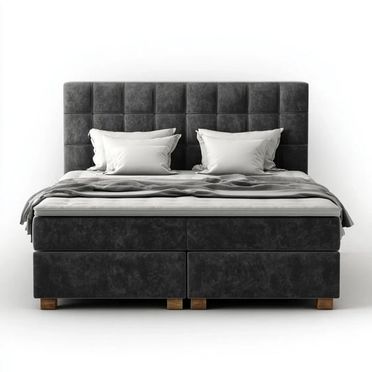 Lit double avec sommier tapissier gris anthracite 180 x 200 cm en microfibre polyester forme rectangulaire