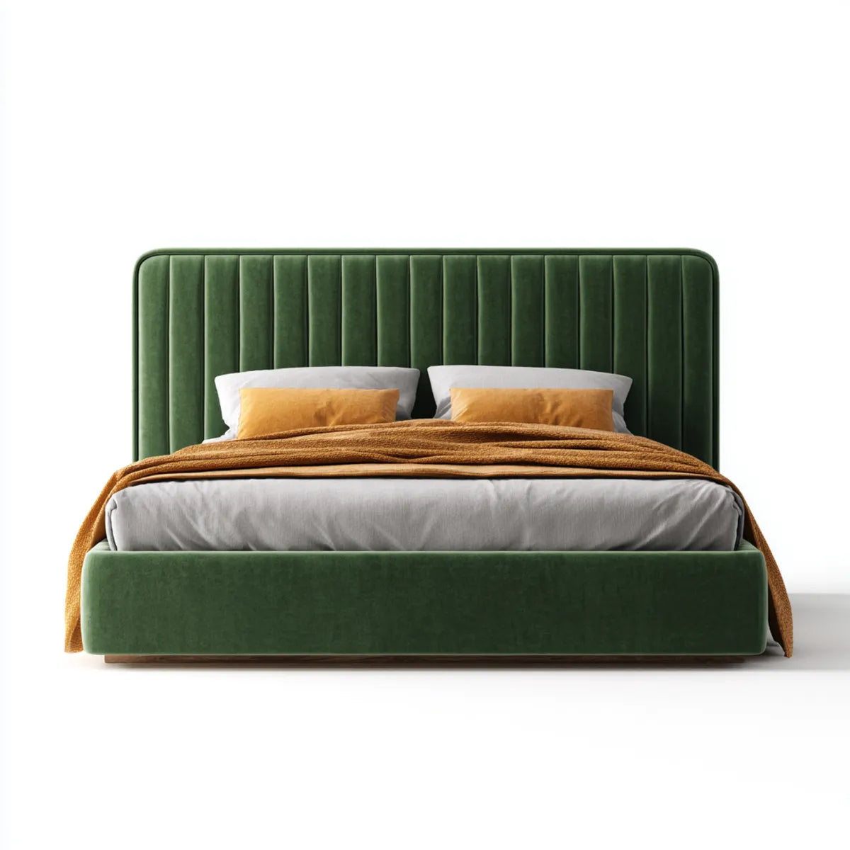 Lit double rembourré vert foncé 160 x 200 cm en velours polyester avec tête de lit capitonnée rectangulaire