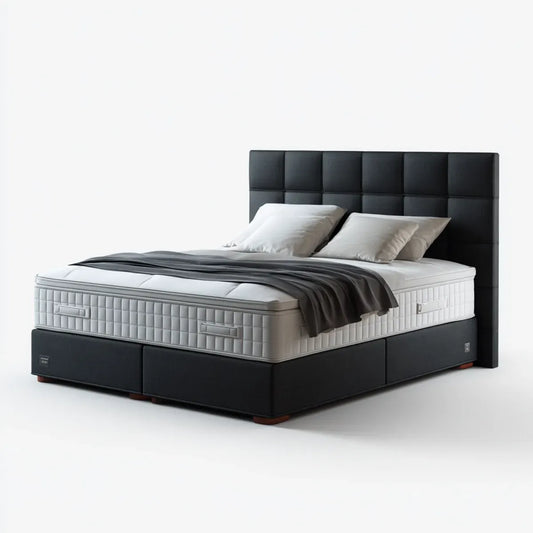 Ensemble lit double avec sommier matelas et tête de lit noir 160 x 200 cm revêtement PU rectangulaire