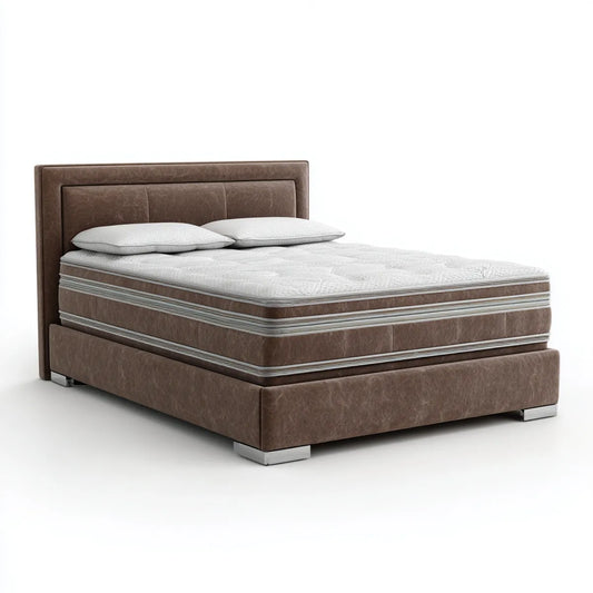 Lit double continental marron 160 x 200 cm en similicuir PU rectangulaire avec matelas