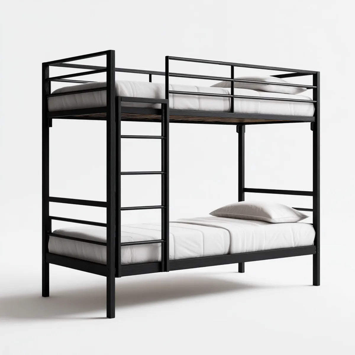 Lit superposé enfant noir en acier 90 x 190 cm avec échelle et barrières