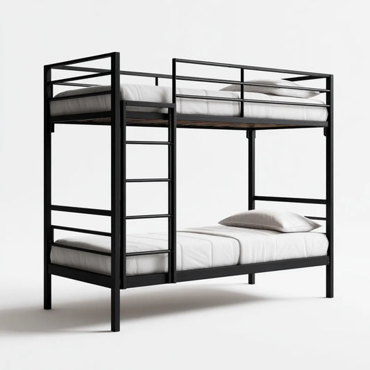 Lit superposé enfant noir en acier 90 x 190 cm avec échelle et barrières